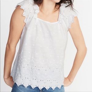 Old Navy White Embroidered Eyelet Square Neck Top XXL